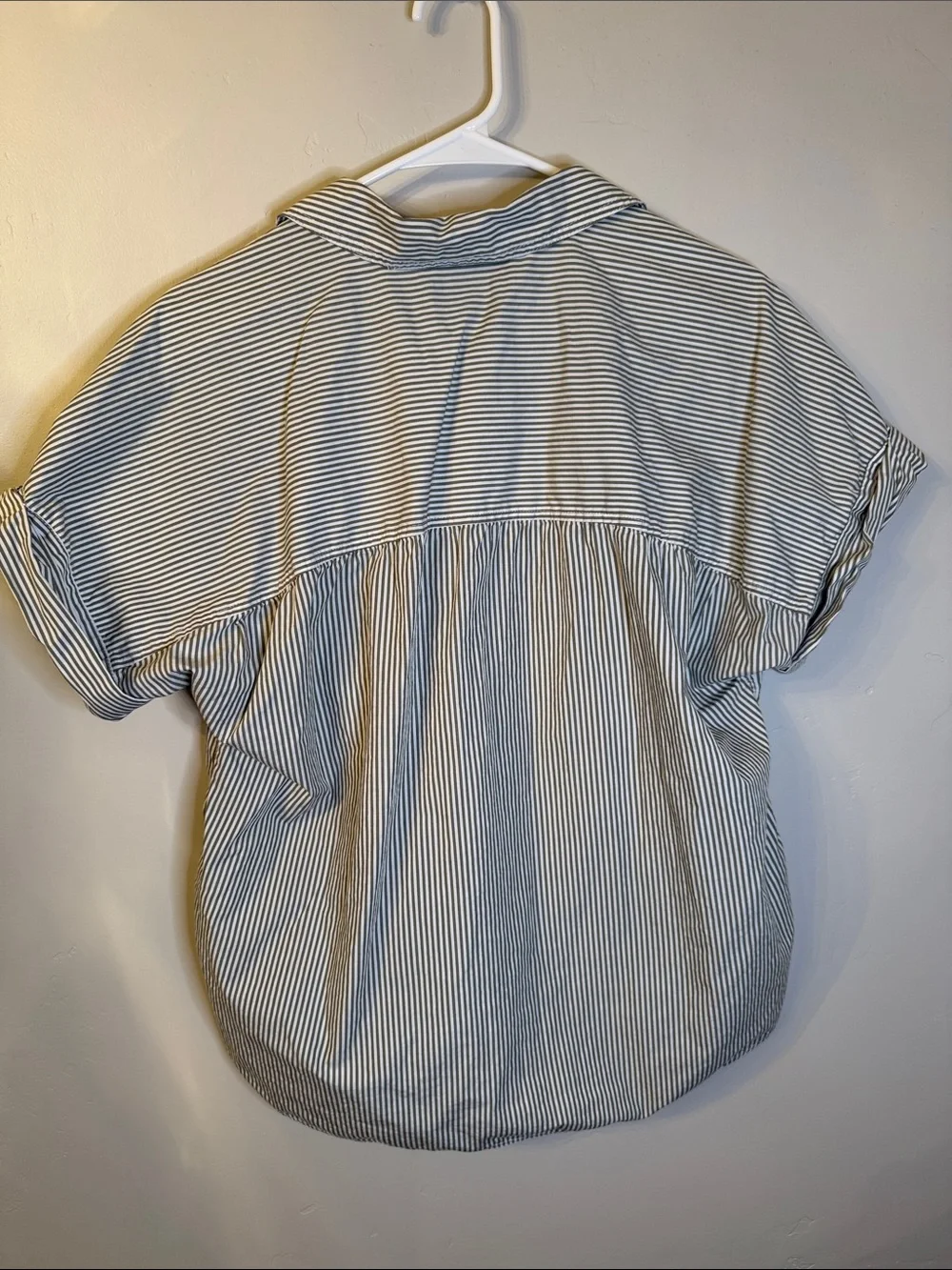 J. Crew Gray and White Striped Short-Sleeve Button Shirt